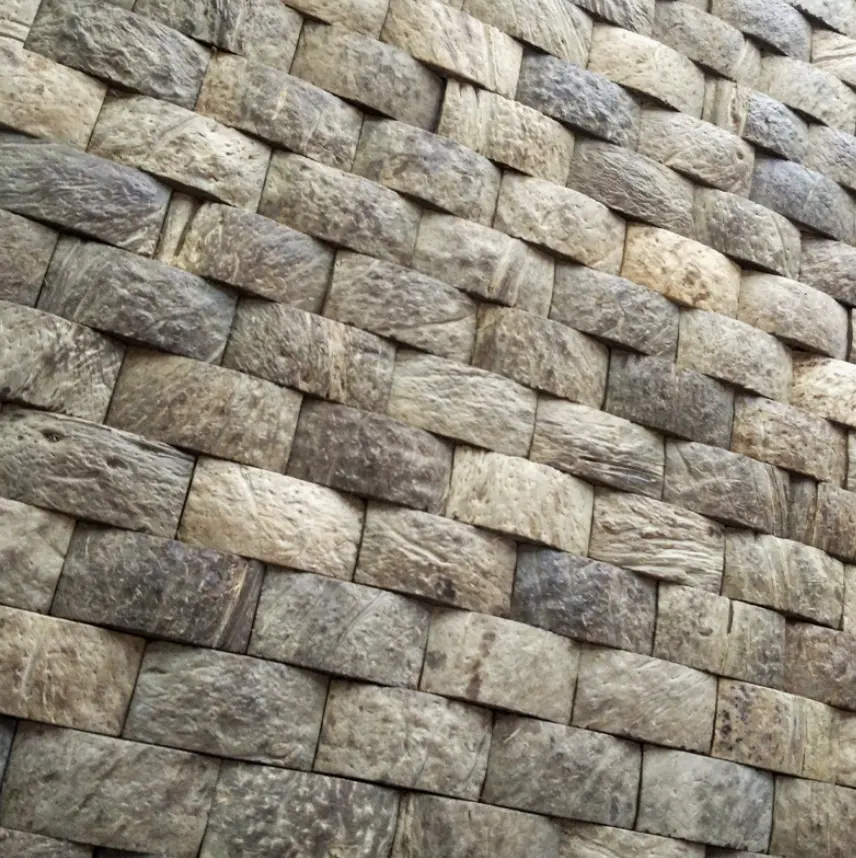 الخشب نظرة بلاط الموزاييك العتيقة جدار الفن جوز الهند قذيفة بلاط من الفسيفيساء ل حائط الخلفية