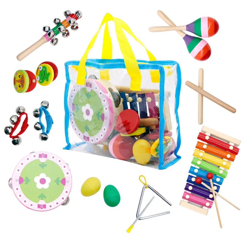 Kit de instrumentos musicales de madera para niños, juego de música educativo para edades tempranas, instrumento Musical, juguete educativo, 14 Uds., nuevo estilo, 2023