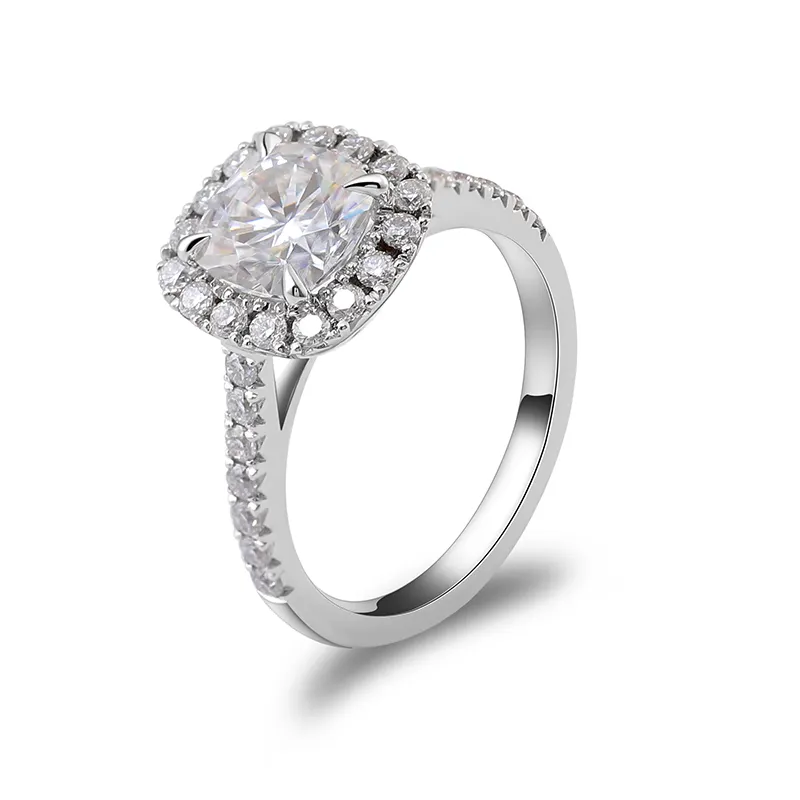 1.5 Carat Center 6.5 Mm Kussen Cut D Kleur Moissanite Engagement Ring Met Enkele Diamant Verfraaid In 14K Wit gouden Ring