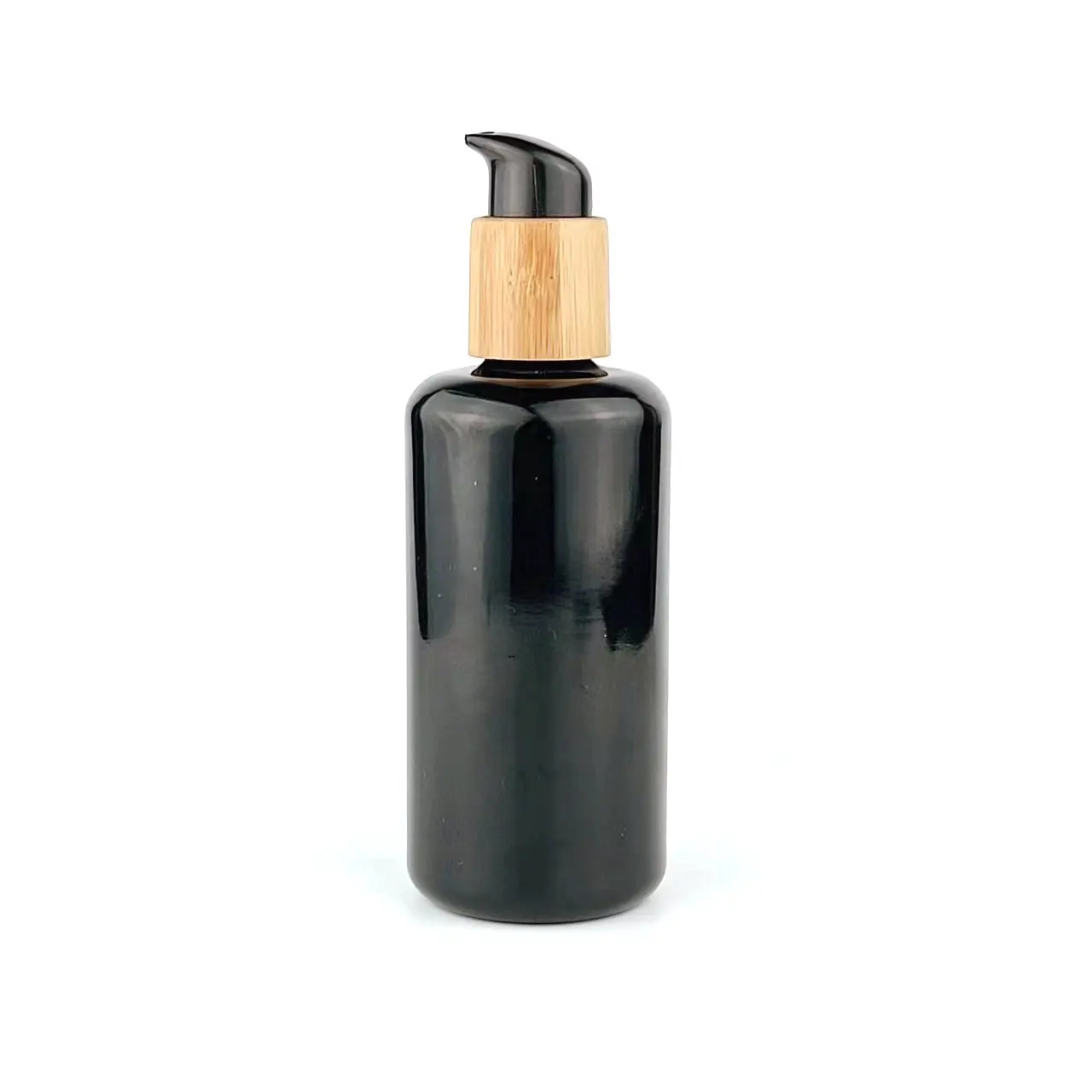 Botellas de vidrio con bomba de bambú, envase vacío de vidrio negro, con bomba de loción, 200ml