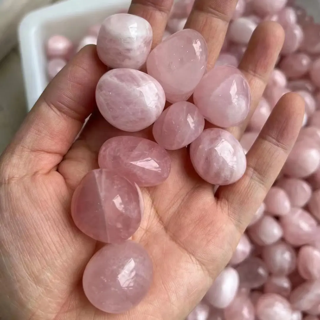 Piedra Natural de cuarzo rosa oscura para decoración, cristal de cuarzo pulido de alta calidad