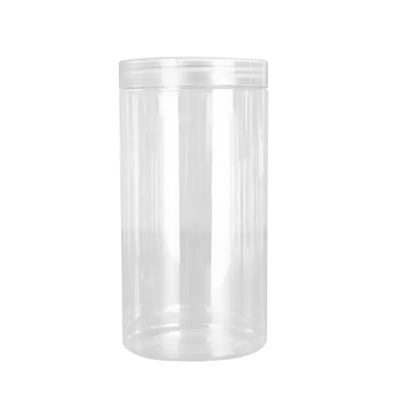 Atacado vazio 250ml 500ml 800ml 1000ml lata pet food jar recipiente de plástico transparente com tampa