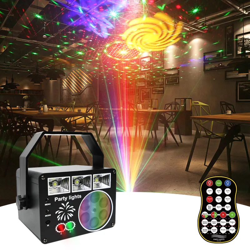 Nuevas luces de fiesta 3 en 1 DJ Disco Light RGBW 48 patrón efecto de iluminación estroboscópica proyector LED lámpara láser verde para fiesta KTV BAR
