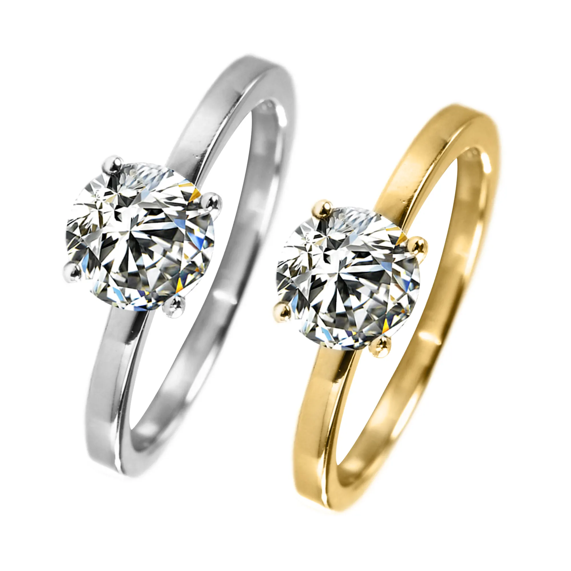 3 Years Plating Lasting Abiding Diamond Engagement Ring Custom Solid Gold 6.5mm Solitaire Moissanite 18K White Gold Wedding Ring