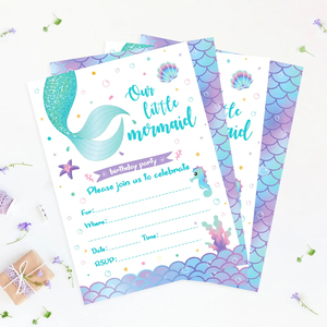 10 món Thiệp mời Nàng Tiên Cá Thiệp Cảm Ơn Thẻ quà tặng bé gái nàng tiên cá tiệc sinh nhật bé gái nàng tiên cá dự tiệc văn phòng phẩm cô gái - Product Image 4