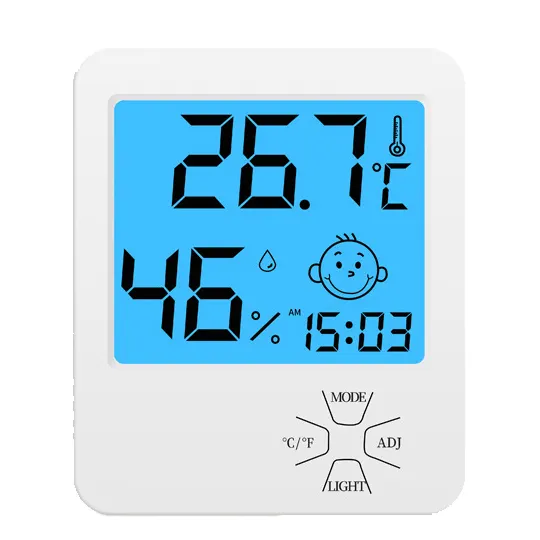 Bianco precisione domestica baby room display LCD digitale appendere temperatura umidità misuratore stazione meteorologica termometro igrometro