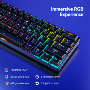 RGB蓝牙三模棕色开关游戏键盘61键60% 无线机械键盘，适用于电脑游戏玩家笔记本电脑
