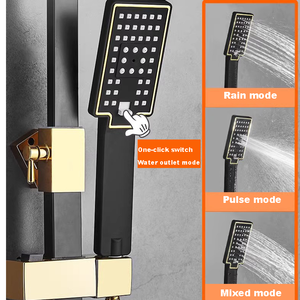 Khách sạn sang trọng màu đen vàng lượng mưa phòng tắm vòi sen hệ thống tĩnh nhiệt Brass Mixer vòi đánh bóng Chrome kết thúc massage phun - Product Image 4