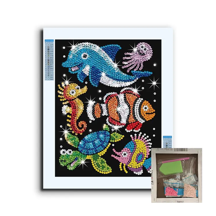 Kit di pittura diamantata fai da te per animali marini con pittura diamantata personalizzata per bambini con cornice