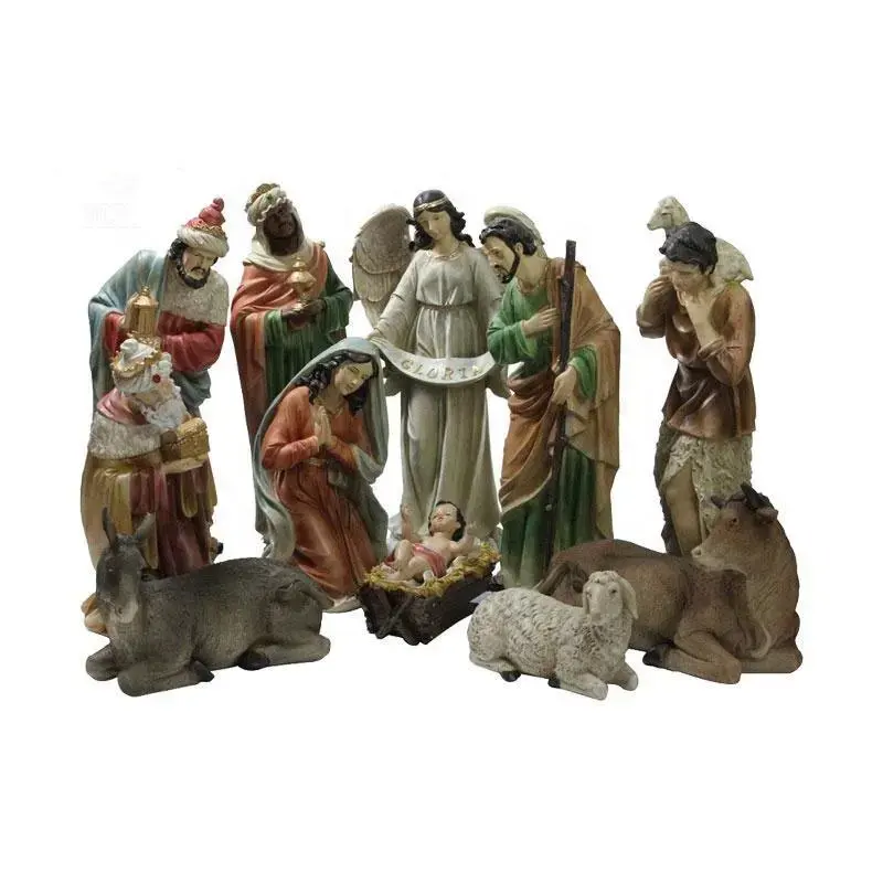 Decorazione di Figure religiose all'aperto Set di natività della sacra famiglia Figure di natale Set di presepe natalizio a grandezza naturale in resina Steatue