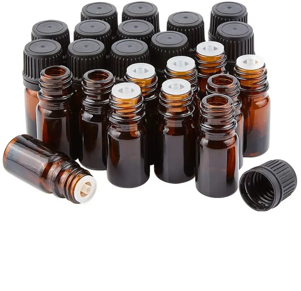 Bom Preço Venda quente 5ml 10ml 15m l20ml30ml 50ml100ml Amber Essential Oil Bottle Amber Glass Bottle com Dropper Black Cap