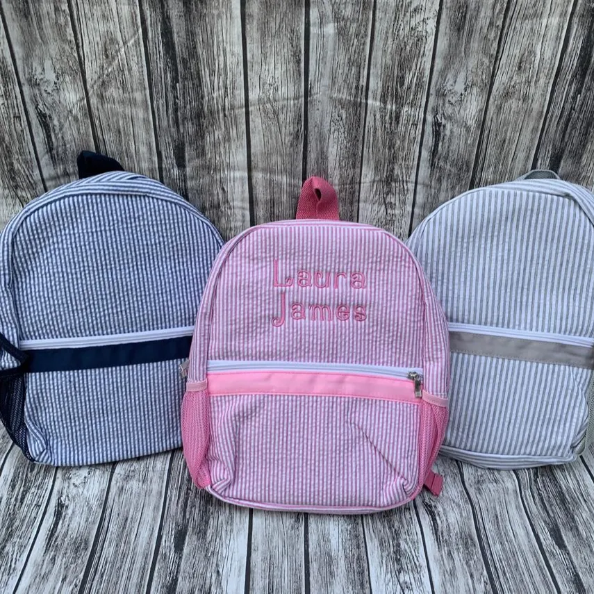 Venta al por mayor Volver a la escuela Monograma Niño Cremallera Niños Seersucker Mochila EE. UU. Almacén RTS Envío gratis DMA7187