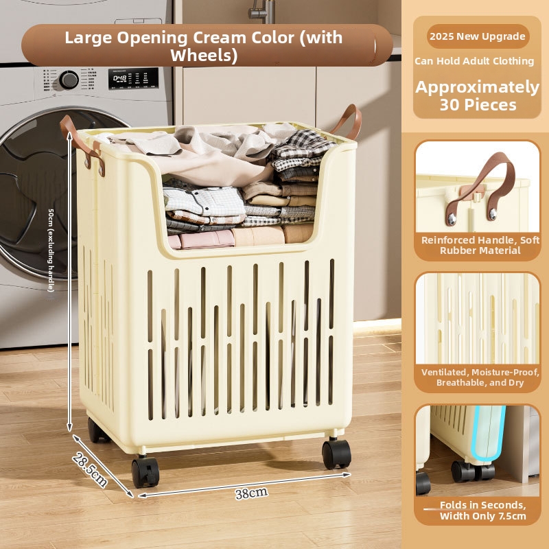 Panier de rangement pliable ouvert-grande taille-roues universelles-crème