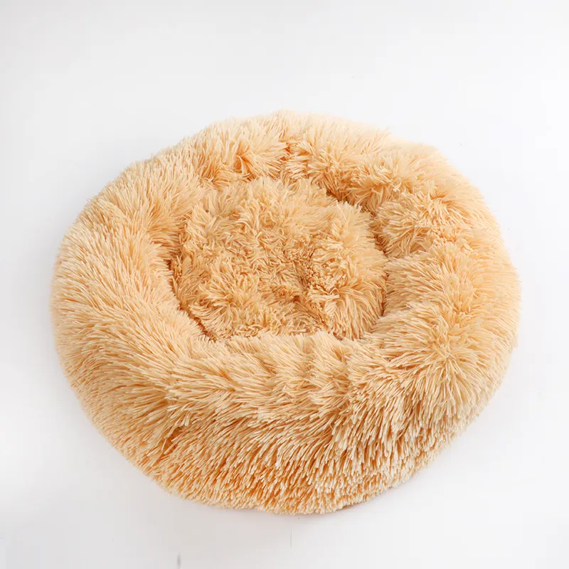 wholesale fluffy plush Round calming soft plush warm orthopedic donut cat dog pet bed