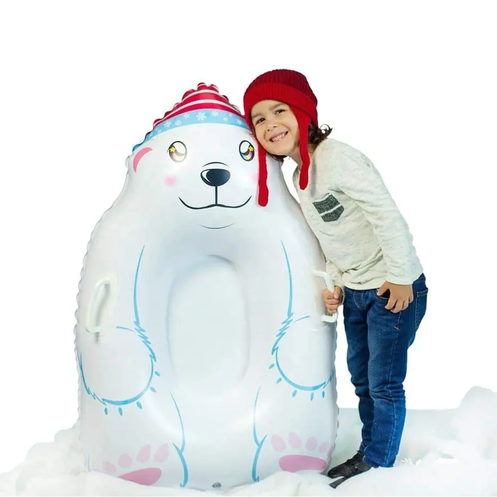 Beruang putih olahraga musim dingin luar ruangan PVC tiup salju pekerjaan berat tabung salju kereta luncur dengan pegangan untuk keluarga dewasa anak-anak