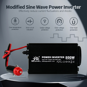 200W改进型正弦波直流至交流逆变器，12V/24v输入，220V输出，用于太阳能系统的汽车和家用电源逆变器，50/60Hz