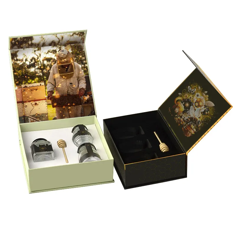 Emballage de luxe en forme de noir en papier carton rigide Vip Bee Honey Pot Bouteille Bocaux Emballage Boîte-cadeau