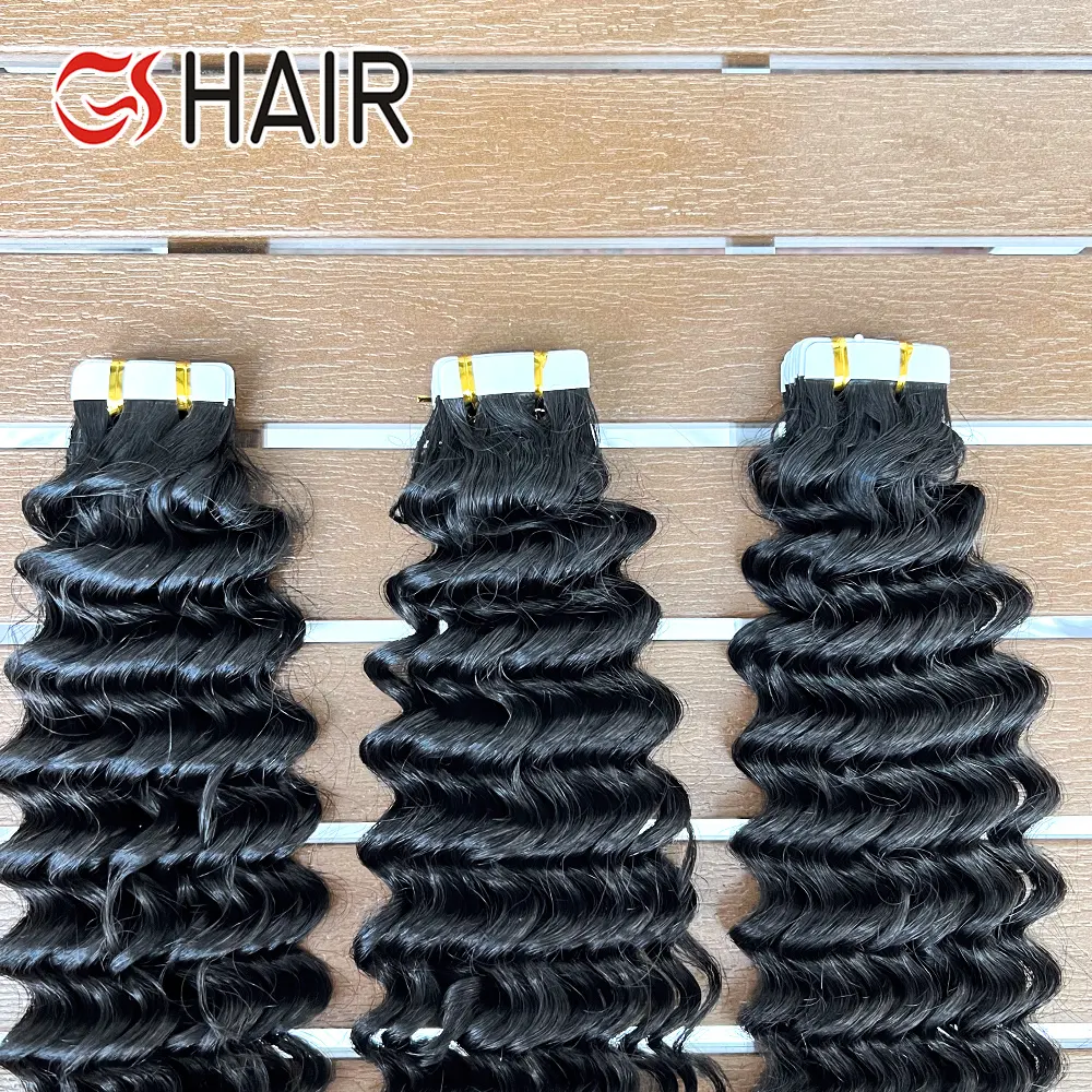 Cheap Deep Curly Tape Hair Extensions,Double Drawn Tape Ins Hair Extensions, Cutícula invisível alinhada 100 cabelo humano profundamente encaracolado