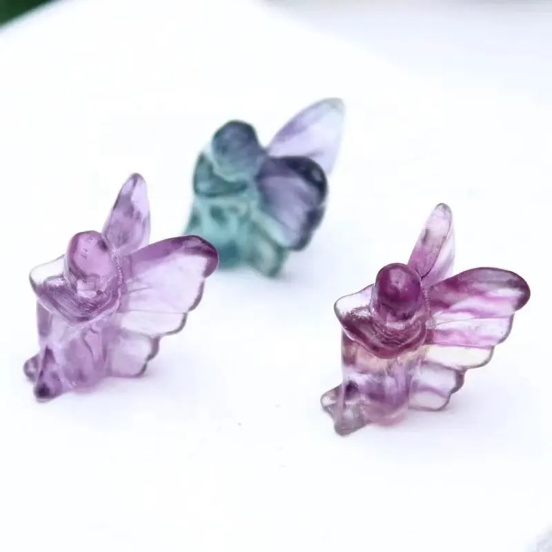 Cristal vente en gros naturel arc-en-ciel Fluorite esprit guérison cristal sculpture artisanat Mini papillon fée pour cadeau