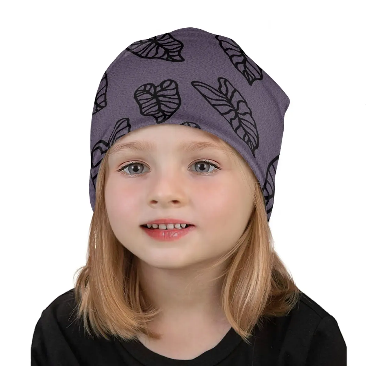 Gorro cálido para niños, diseño de hoja de Kalo púrpura, envío directo, Otoño Invierno, sombrero para exteriores, nombre personalizado/gorros de texto, sombreros para niñas y niños