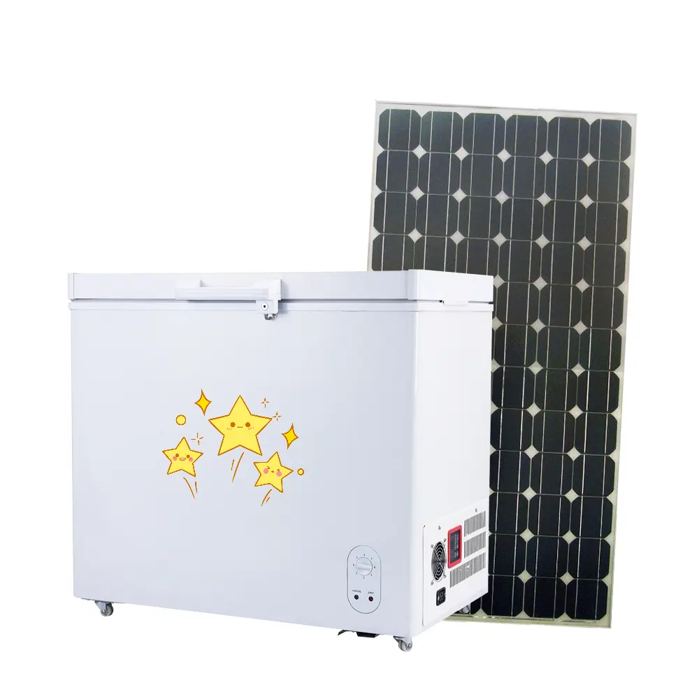 Congelador de venda quente 208 litros 12v 24v alimentado por energia solar porta aberta superior única para uso doméstico e externo