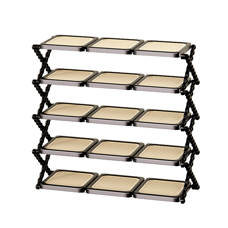 5-layer rattan folding shoe rack