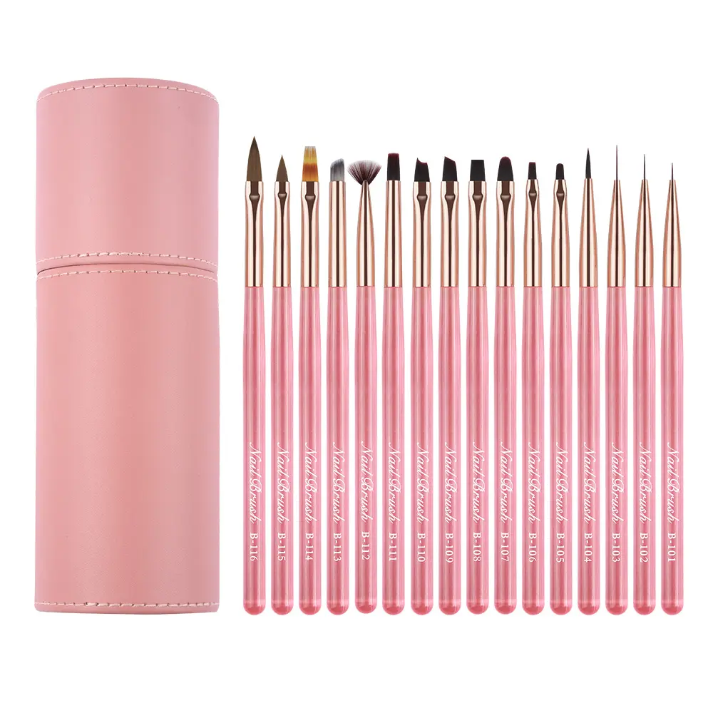 Profesional Nylon Rose Gold Metal Mango Acrílico Silicona Art Nail Brush Set Pintura Uv Gel Liner Nail Art Brushes Set