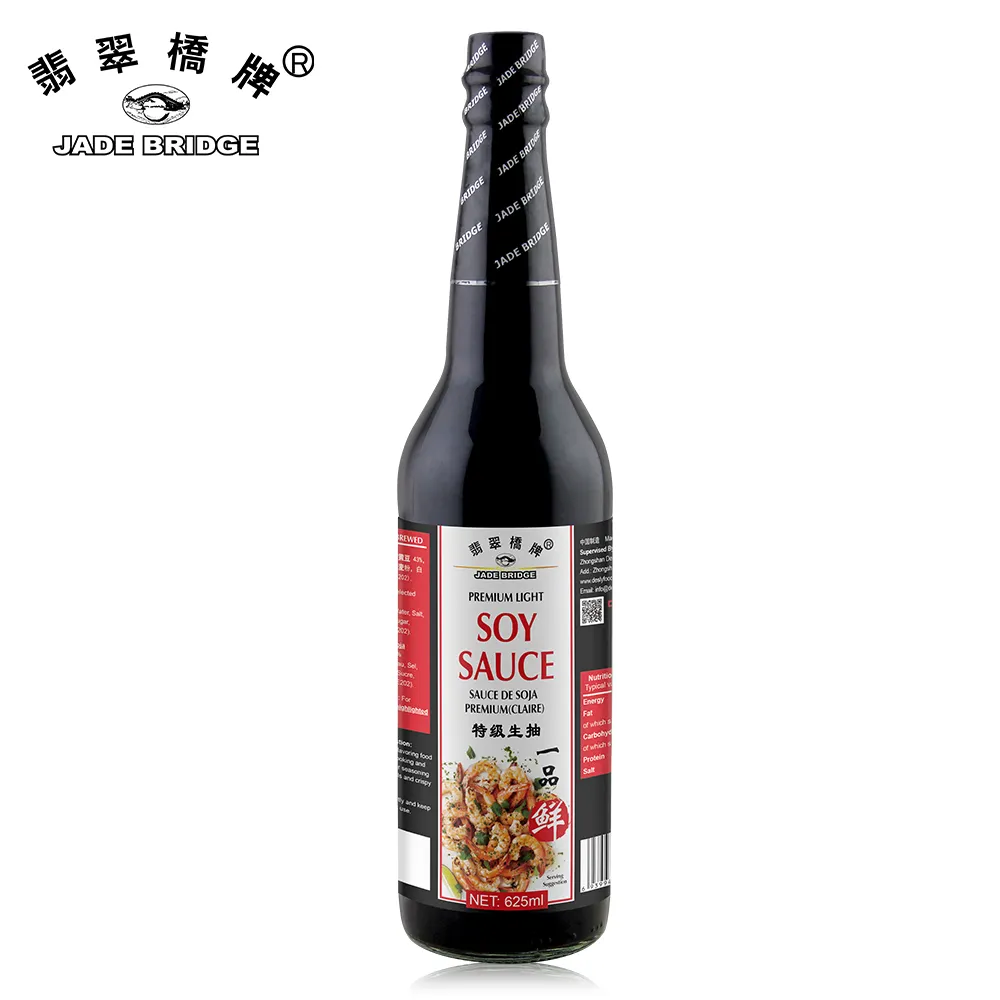 Botella de vidrio de 625ml, comida china elaborada en la naturaleza, salsa de soja ligera concentrada de la UE