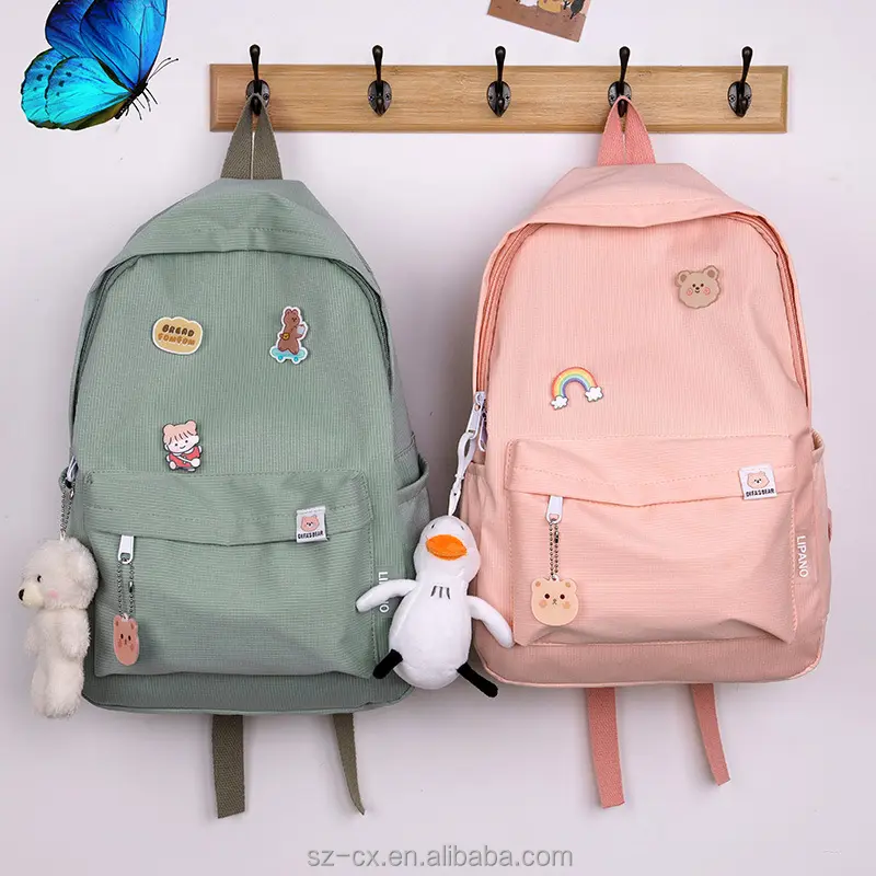 Bolso escolar de lona para mujer, mochila de viaje para ordenador portátil, resistente al agua, color caramelo, gran capacidad, a la moda, 2023