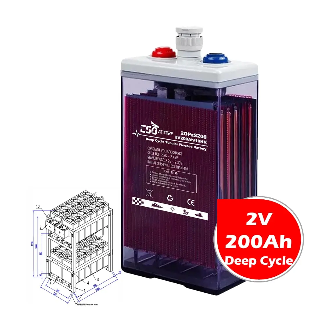 CSBattery 2V 200Ah Recargable Tubular gel OPzS bateria para panel solar China fábrica 2V 4OPzS200 VS:Ritar/Ama