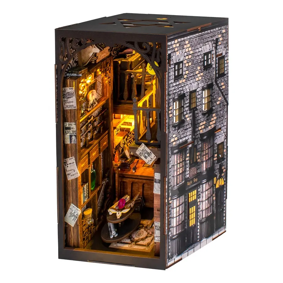In Stock Wholesale DIY Miniature House Book Nook Magic House Assemble Toys Bookends 3D Wooden Puzzles