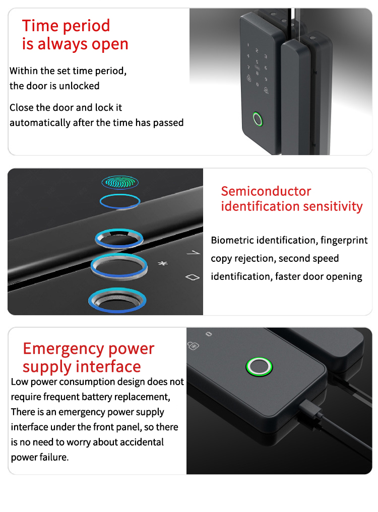 intelligent house smart lock glass applet fingerprint Customizable digital lock ttlock or tuya safety smart lock guangdong smart
