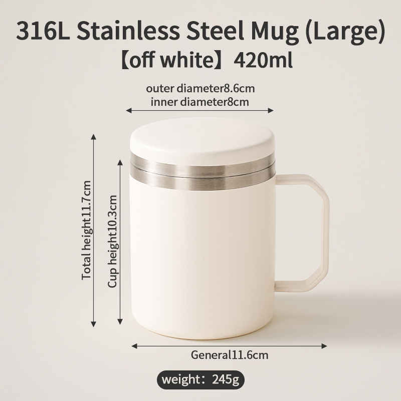 316L Stainless Steel Mug (Off-white, Large)