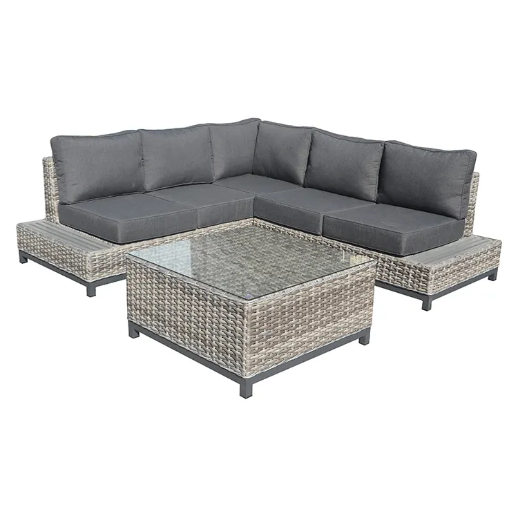 Mobili da esterno in rattan divano componibile da giardino con tavolino set moderno balcone lounge patio impermeabile a forma di L divano set