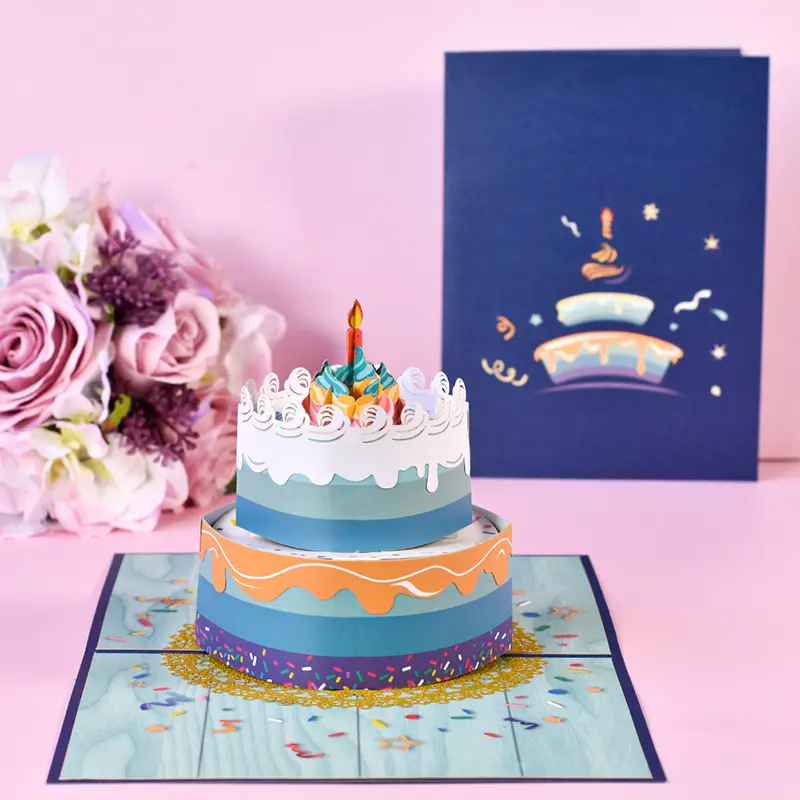Cartoline di auguri per regali con busta Buon compleanno per la ragazza moglie marito 3D torta di compleanno Pop-Up