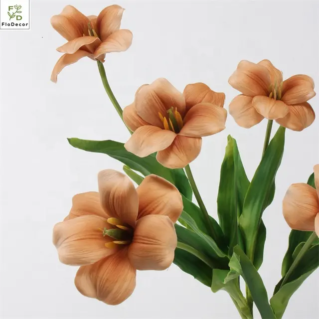 Atacado de Alta Qualidade PU Toque Real Artificial Tulipa Aberta Flores Para Casa Mesa Centerpiece Casamento Flores Decorativas