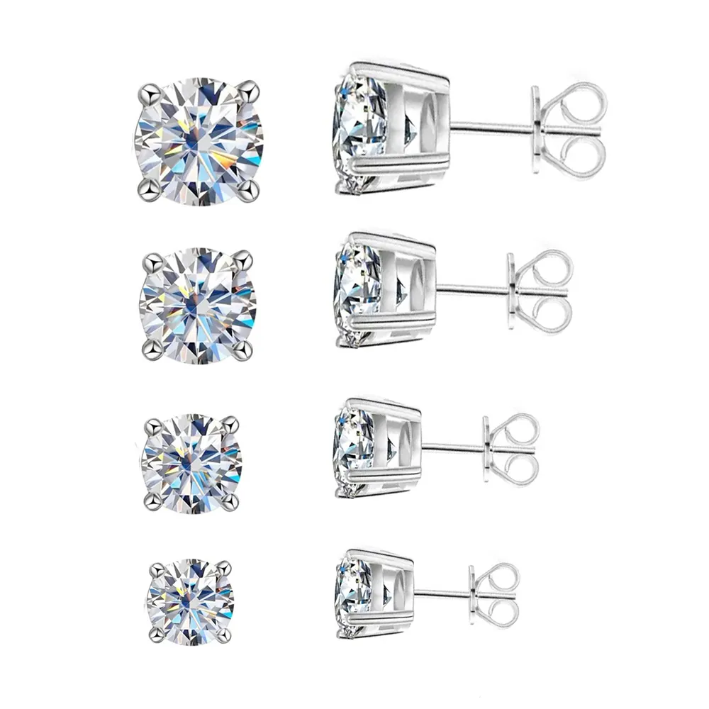 Trendy CZ Mulheres 925 Sterling Silver Stud Earrings para Adultos Crianças Menino Moda Estilo Conciso Rodada Iced Out Cubic Zirconia Jóias