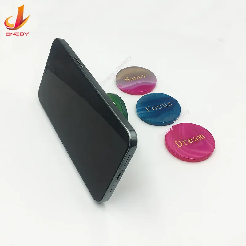 Round gem stone Adhesive Collapsible Retractable Handset 360 Lazy Sublimation Popup Cell mobile phone Stand holder