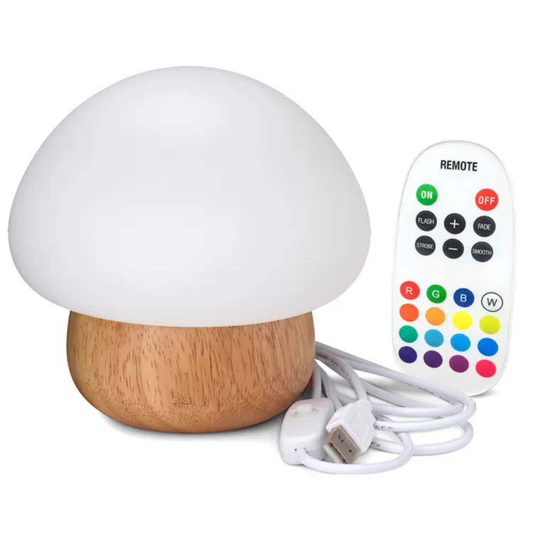 Chinses price led color change mushroom soft baby night light con smart motion touch sensor lampada da tavolo in legno