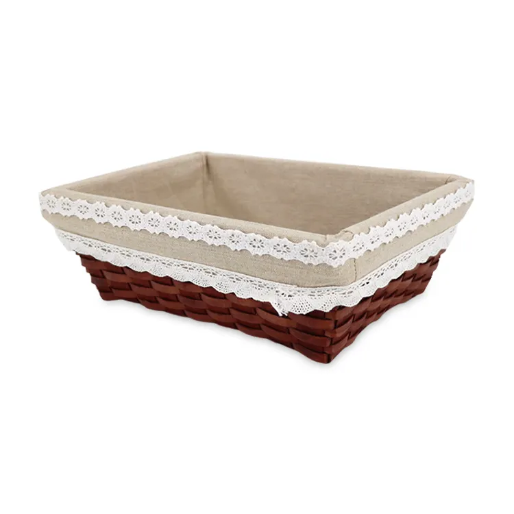Hot Selling Red Brown Square Store Fruits Vegetables Wicker Basket with Cloth Lining