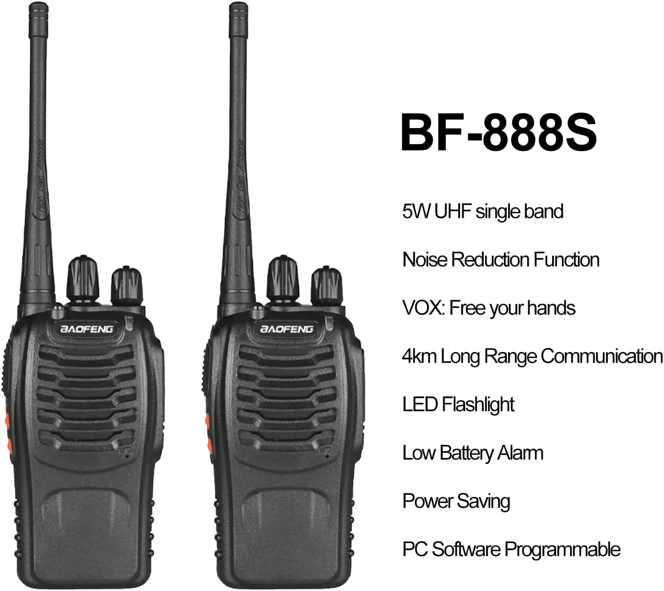 Baofeng-Radios bidireccionales, walkie-talkie de largo alcance, 2 vatios, UHF, intercomunicador, transceptor, Radio BF 888S