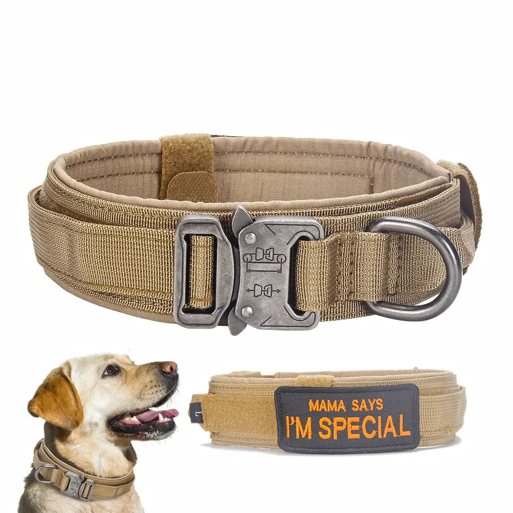 Collar de perro de servicio pesado ajustable personalizable Pastor Alemán de nailon táctico para caminar