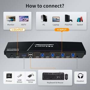 TESmart USB 3,0 HDMI KVM Switch 1 Monitor 4 ordenadores 4K @ 60Hz con auriculares Audio y micrófono EDID Emuladores Video Switch 4 puertos - Product Image 3
