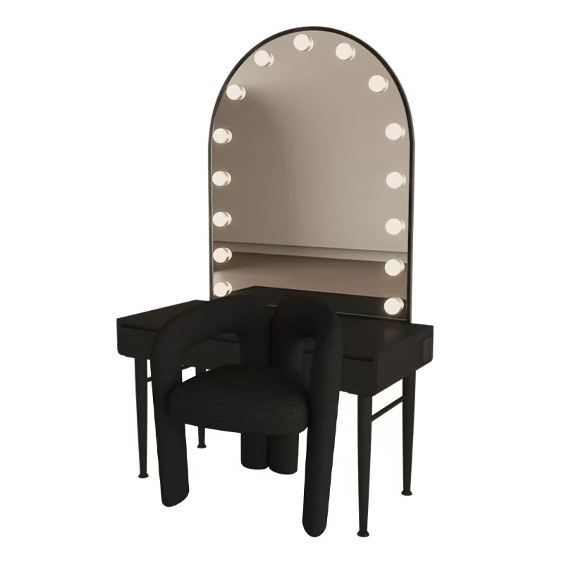 Noir pur : Table 80 cm, Miroir 80 cm*110 cm, Chaise Corne de Bœuf
