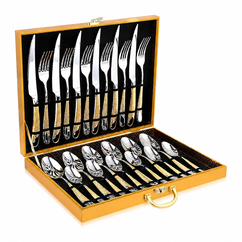 Golden handle wooden box 24 pcs set