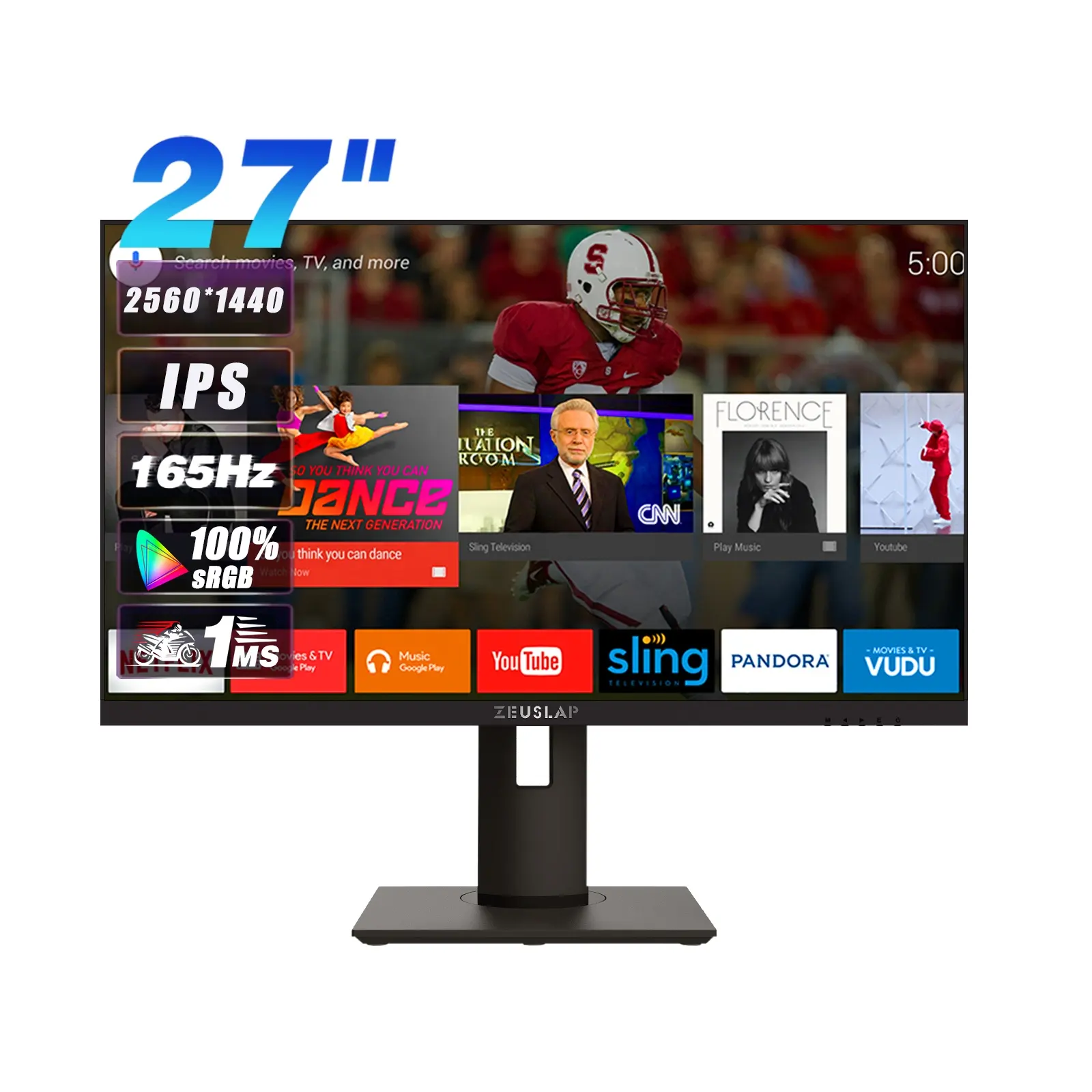 ZEUSLAP 27 "QHD çerçevesiz 1ms bilgisayar led monitör 2560x1440p 165Hz akıllı PC oyun TV monitörü