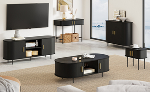 ประตูไม้ไผ่บานเลื่อนเรียบโค้งมนกลางศตวรรษไม้โอ๊คสีดําไม้ MDF โต๊ะคอนโซลที่ไม่ซ้ําใครสําหรับทางเข้า - Product Image 2