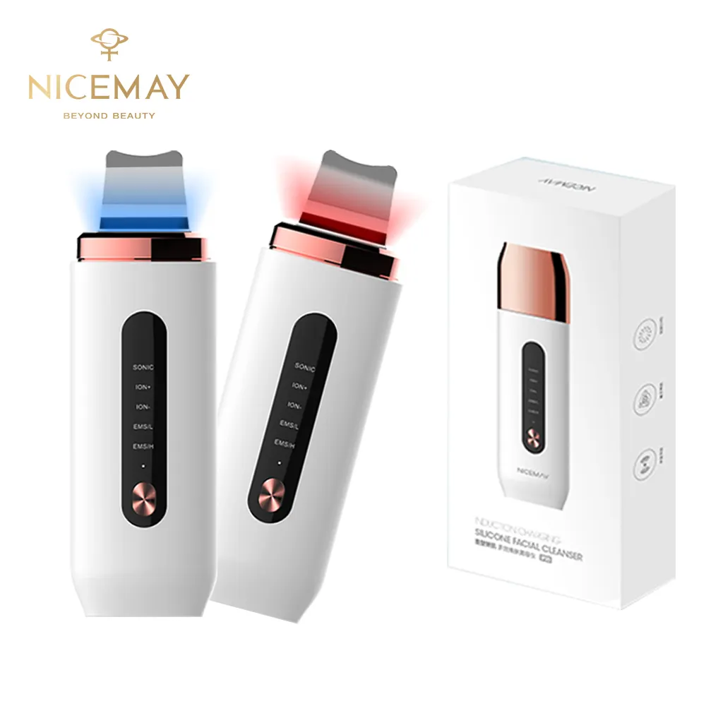 Nicemay Red blue Electric facial dead skin peeling professional sonic cleaning ultrasonic blackhead remover face spatula skin s