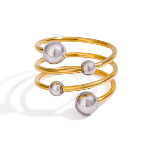Fashionable Versatile Titanium Stainless Steel Open Ring Gold and <strong>Silver</strong> Color Blocked Spherical Multi-Layer for Christians - Product Image 3