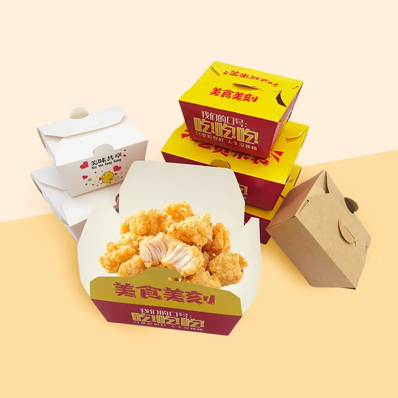 Cajas de embalaje de pollo frito caja de pollo frito francés impresión personalizada comida rápida caja de pollo frito con ventilación para llevar